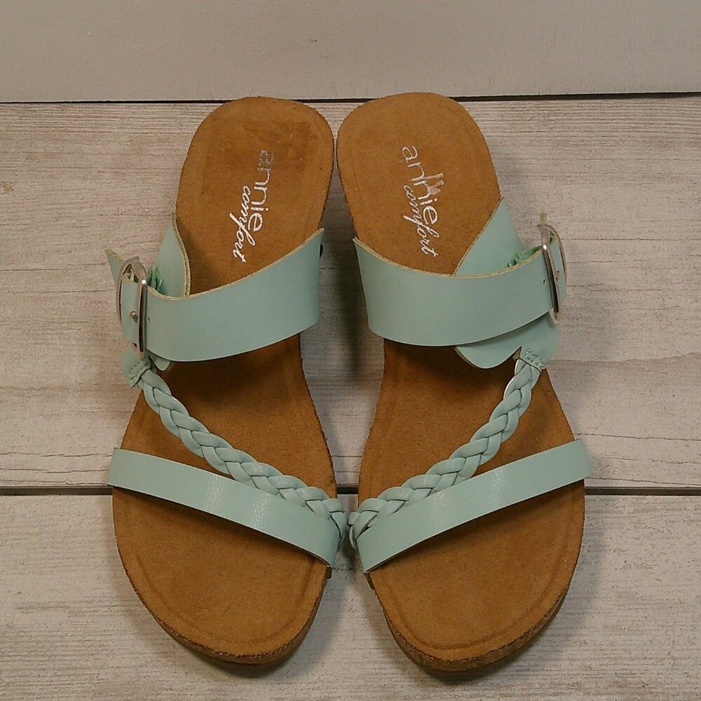Annie Comfort Light Aqua Boho Summer Cork Coastal Wedges Braided Strap SZ 6.5 - Picture 9 of 13